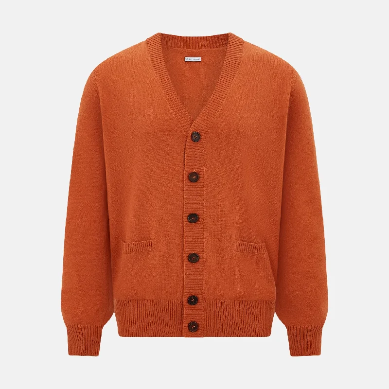 tartan wool cardigans -Orange Cashmere Cardigan