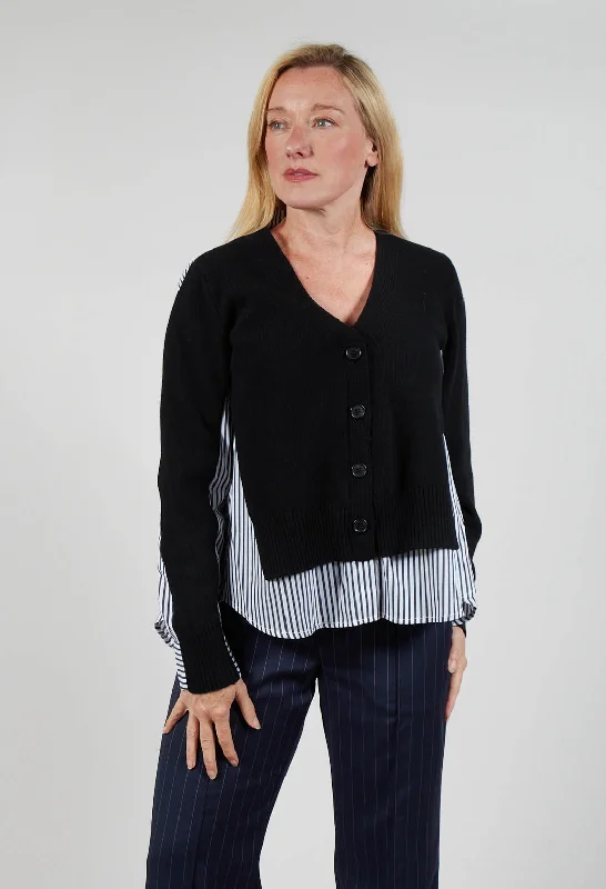 extra-long plaid cardigans -Panelled Stripe Shirt in Nero and Off White