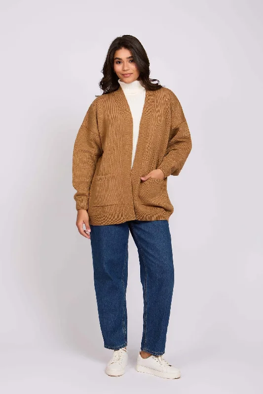 relaxed ribbed cardigans -Cardigan