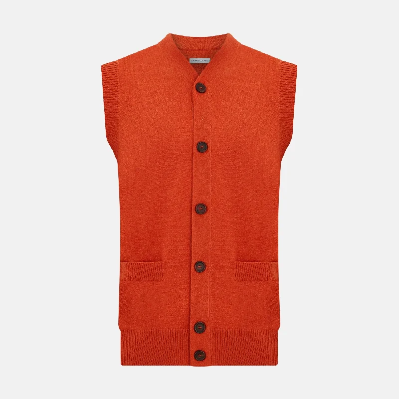 retro cardigans 60s style -Red Orange Cashmere Sleeveless Cardigan