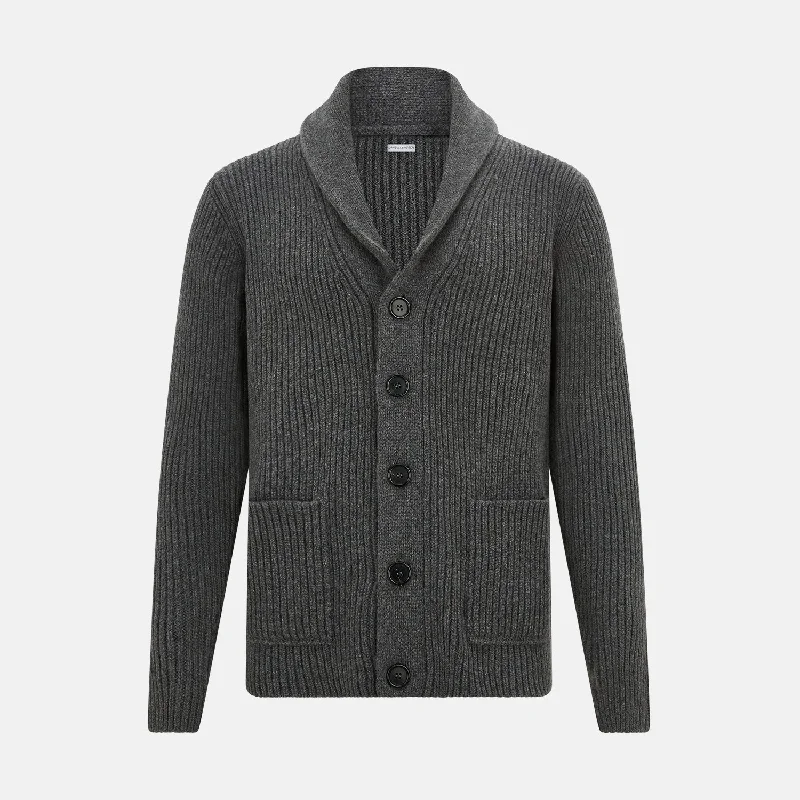 bold knit wool cardigans -Shadow Grey Cashmere Shawl Collar Cardigan