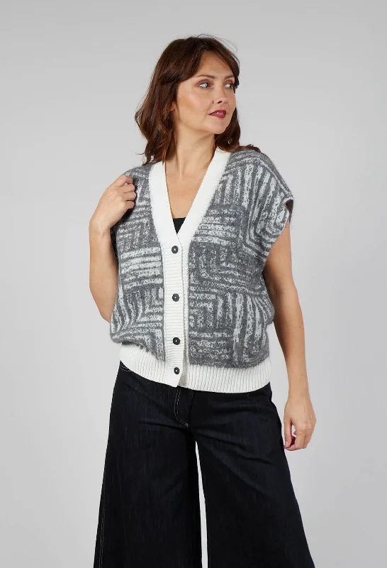 rustic plaid cardigans -Sleeveless Cardigan in Steel Grey