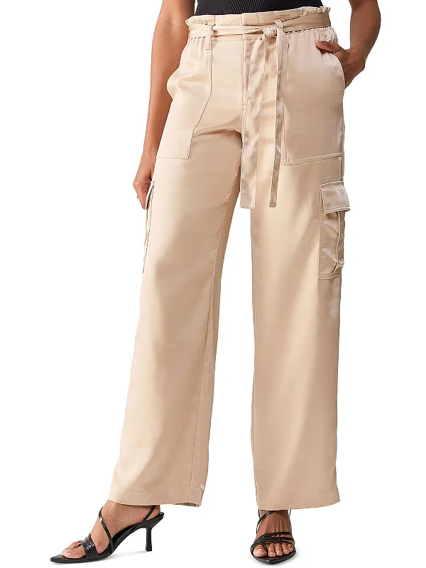 toasty winter shorts -toasty winter pants -All Tied Up Womens Satin Wide Leg Cargo Pants