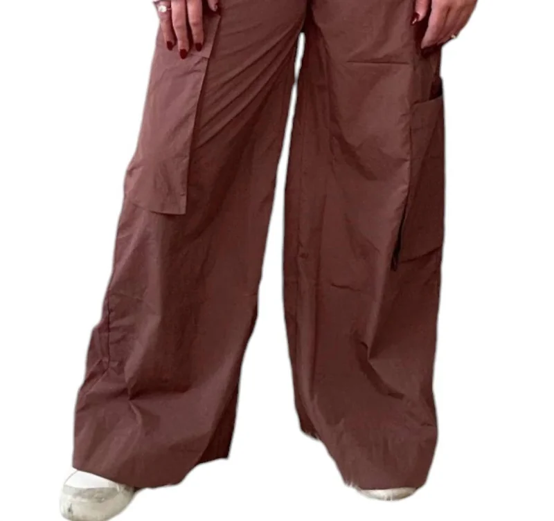 simple plain shorts -simple plain pants -Asymmetrical Wide Leg Cargo Pants In Brown