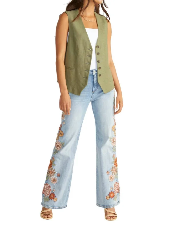 fabric blended shorts -fabric blended pants -Charlee Wide Leg Jeans In Spring Neptune