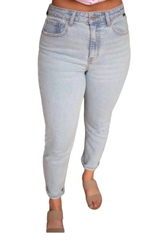 sleek straight leg shorts -sleek straight leg pants -Classic Mom Jeans In Washed Blue