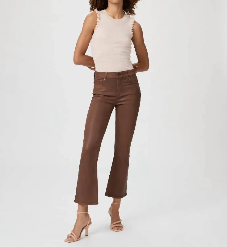 flared hem shorts -flared hem pants -Claudine Pants In Cognac Luxe Coated