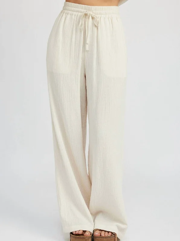 sleek straight leg shorts -sleek straight leg pants -Cotton Gauze Flowy Pants In Cream