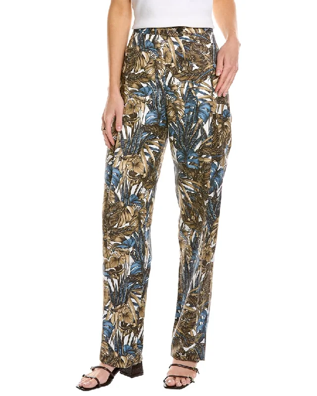 eco premium shorts -eco premium pants -Ferragamo Printed Foliage Silk & Linen-Blend Pant