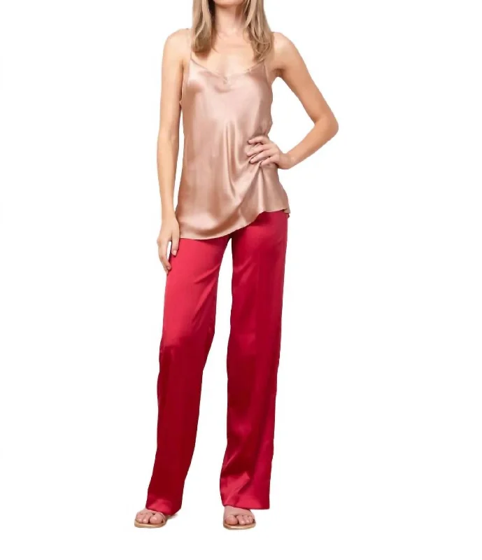 polished neutral shorts -polished neutral pants -Flavia Satin Pant In Red