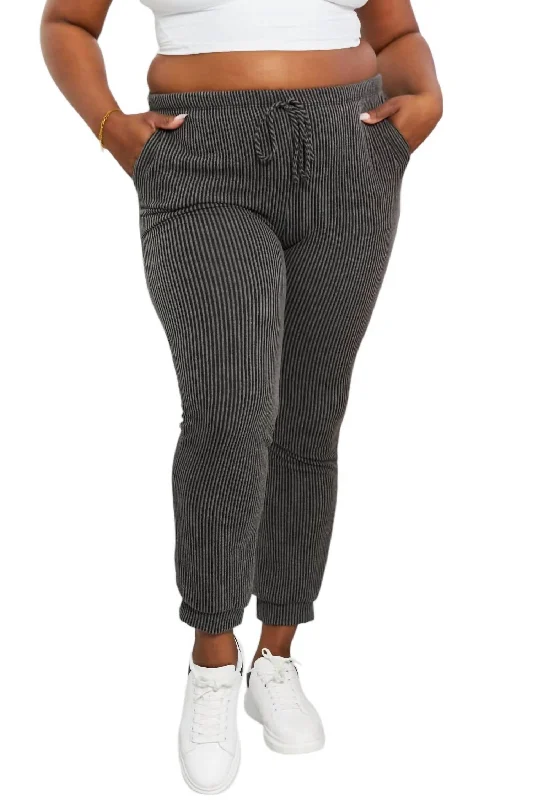 striped vivid shorts -striped vivid pants -Full Size Easy Living Ribbed Joggers In Dark Gray