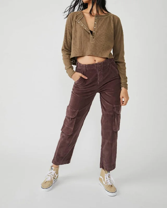 long warm shorts -long warm pants -Hard Crushin Plush Cargo Pants In Chocolate Merlot