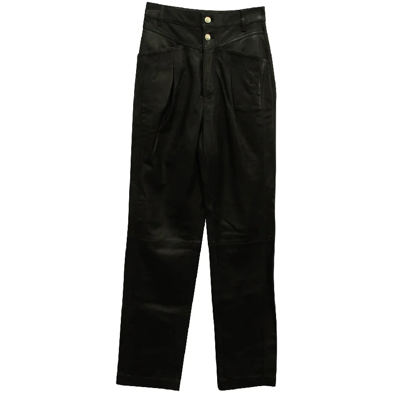 simple plain shorts -simple plain pants -Iro Heim Pleated Straight Leg Pants in Black Leather