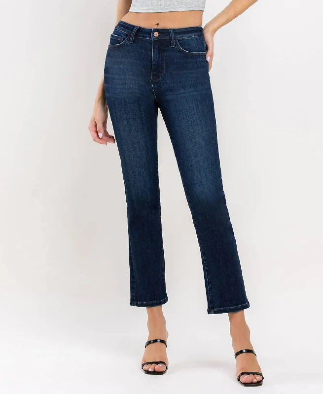 fabric blended shorts -fabric blended pants -Jeanne High Rise Ankle Straight Jeans In Dark Wash