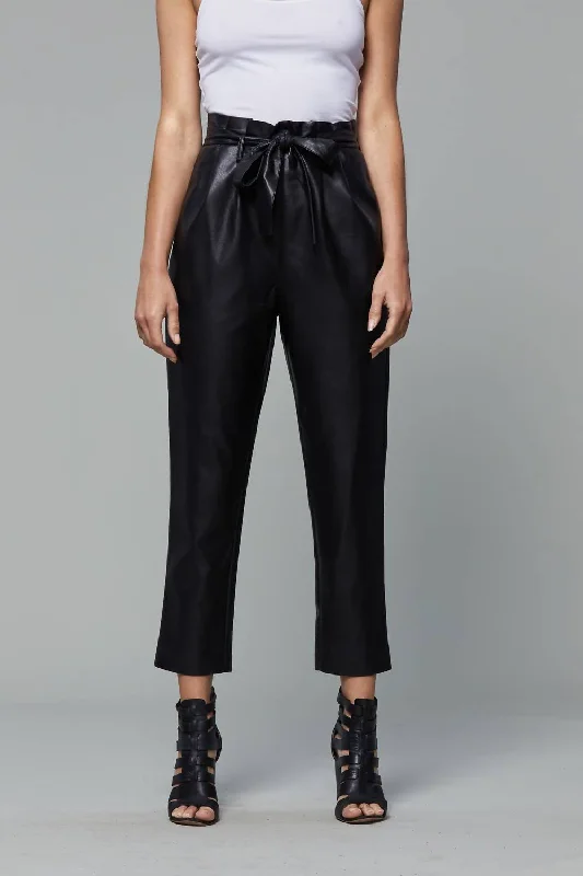 plain simple shorts -plain simple pants -Leather Paperbag Pant In Black Vegan