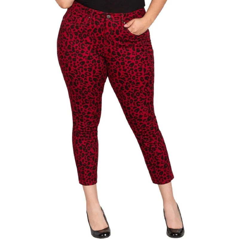 bright athletic shorts -bright athletic pants -Leopard Print Jeans In Red