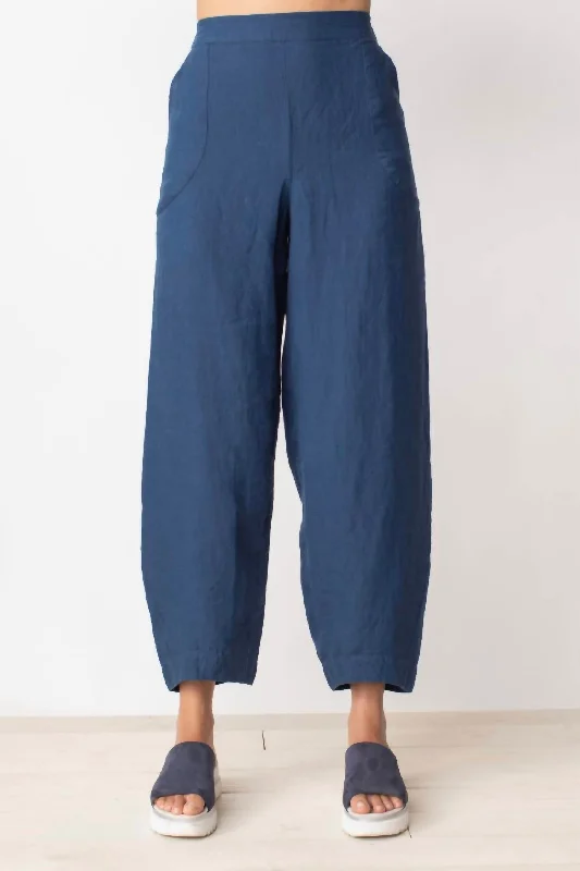 vented sports shorts -vented sports pants -Linen Lantern Pant In Navy