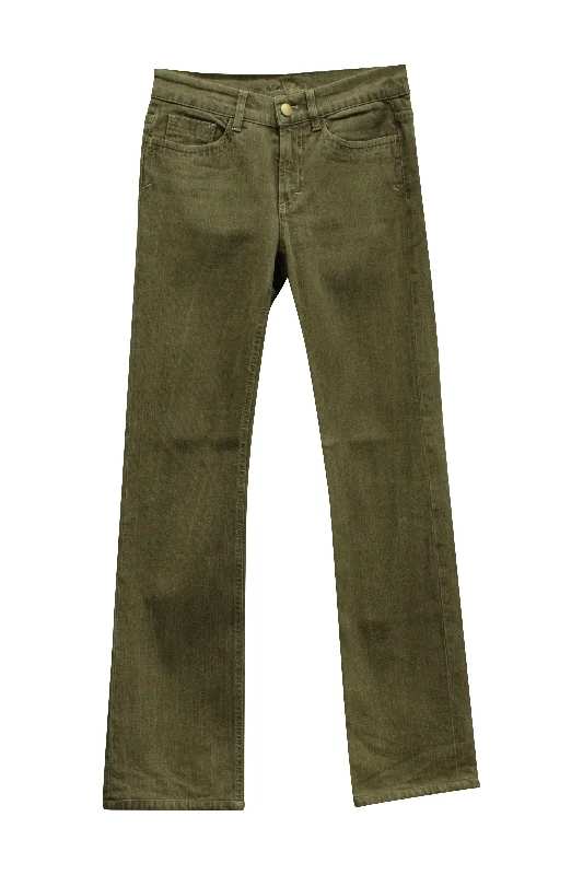 cut sharp shorts -cut sharp pants -Loro Piana Straight Leg Pants in Green Cotton