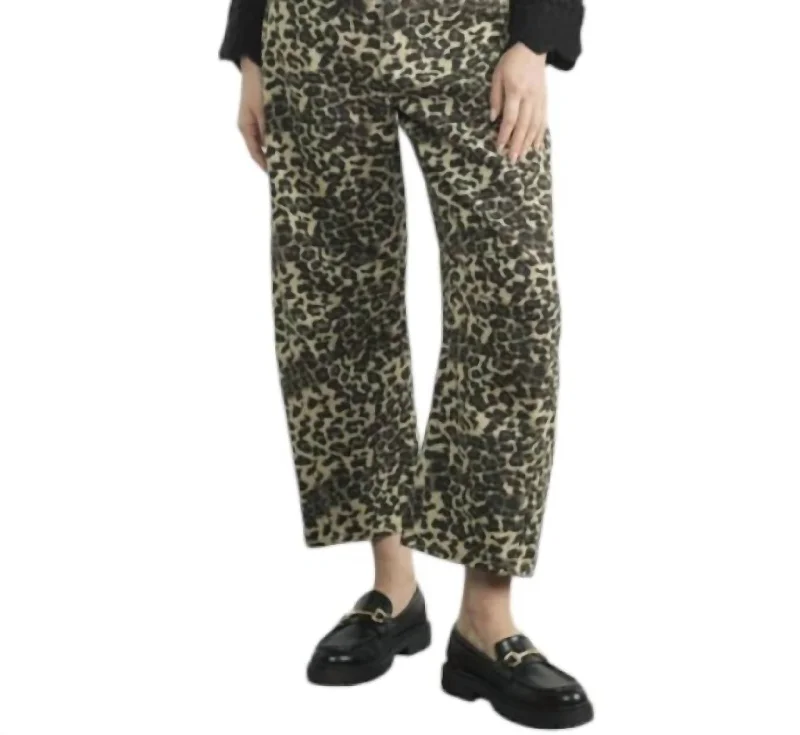 polished solid shorts -polished solid pants -Louchy Relax Fit Denim Pants In Animal Print