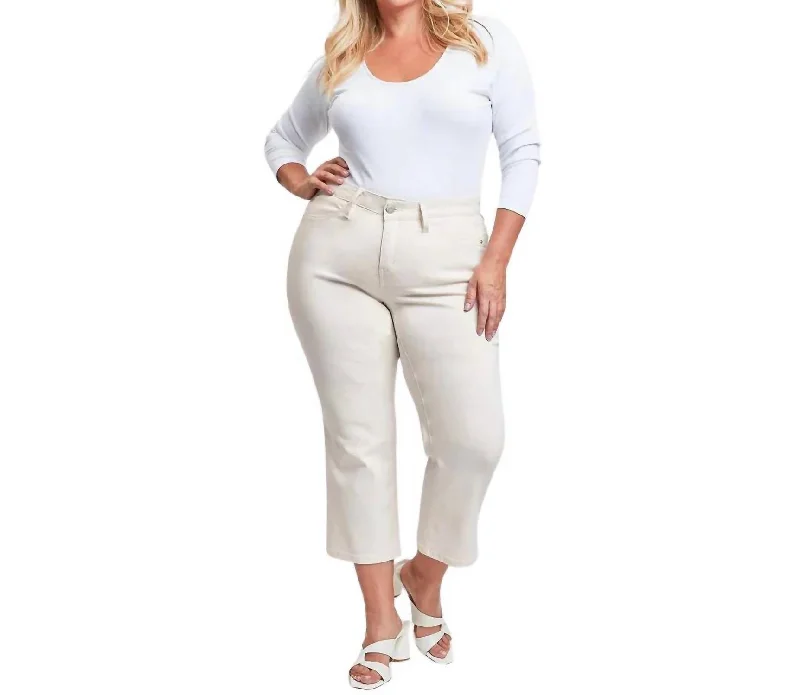 cozy textured shorts -cozy textured pants -Mid-Rise Wide Leg Cropped Pants In Gardenia