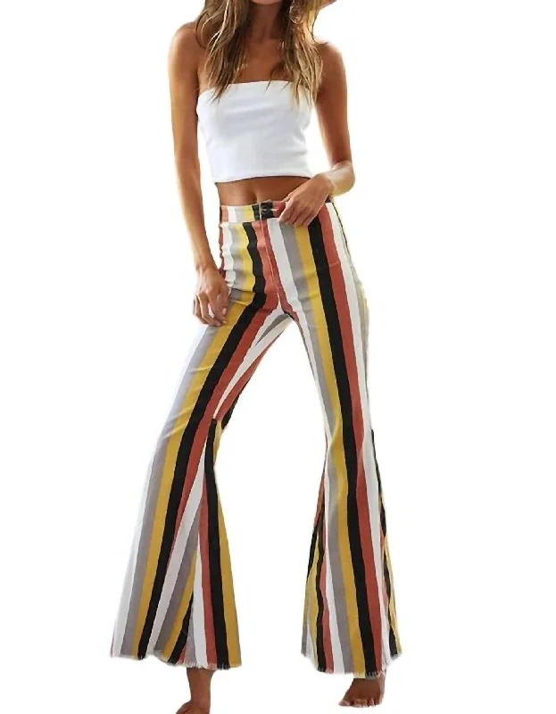 cool summer shorts -cool summer pants -Multicolor Stripe Bell Bottom Pants In Red Multi