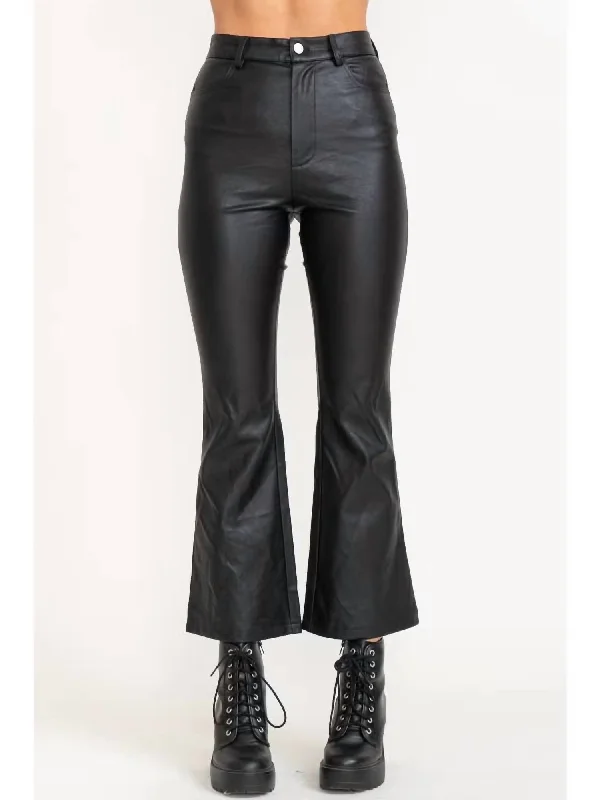 toasty winter shorts -toasty winter pants -Pleather Flare Leg Pants In Black