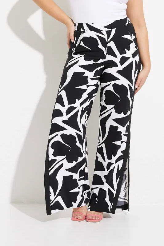 blended fabric shorts -blended fabric pants -Printed Slit Pants In Vanilla/black