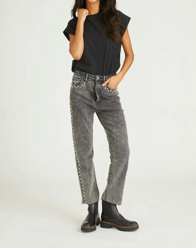 contrast trim shorts -contrast trim pants -Royce X Blizzard Studded Jeans In Charcoal Denim