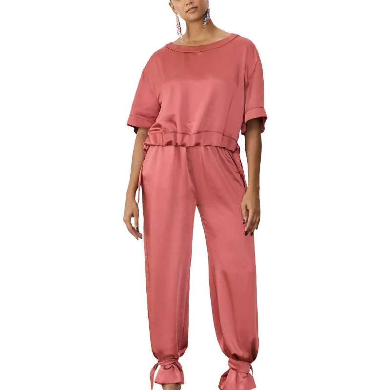 comfy loose shorts -comfy loose pants -Satin Ribbon Pants In Cassis