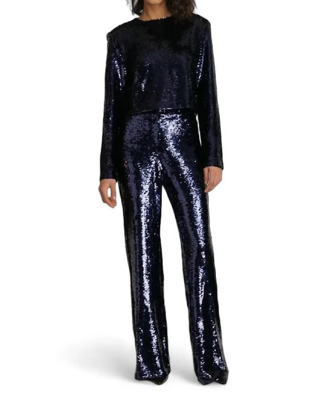 bold contrast shorts -bold contrast pants -Sequin Roll Top & Rock Pant 2 Piece Set In Sapphire Sequin