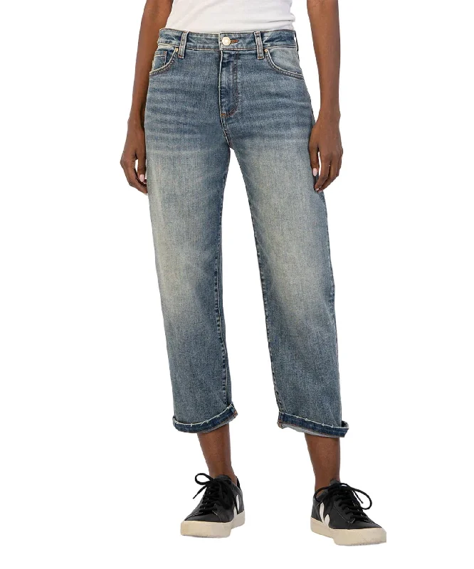 cuff flowy shorts -cuff flowy pants -Sienna Baggy Boyfriend Crop Jeans In Shaped Wash