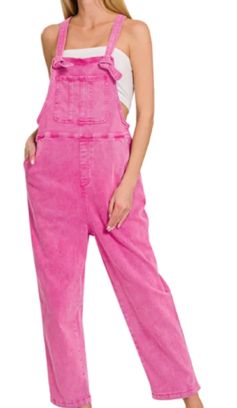 solid athletic shorts -solid athletic pants -Straight Leg Overalls In Pink