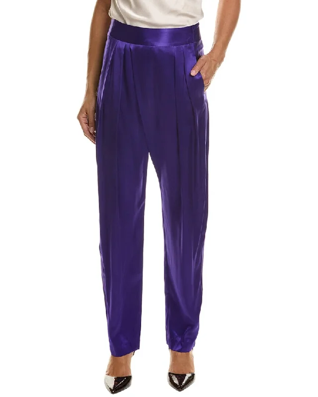 trim contrast shorts -trim contrast pants -THE SEI Draped Pleat Silk Trouser