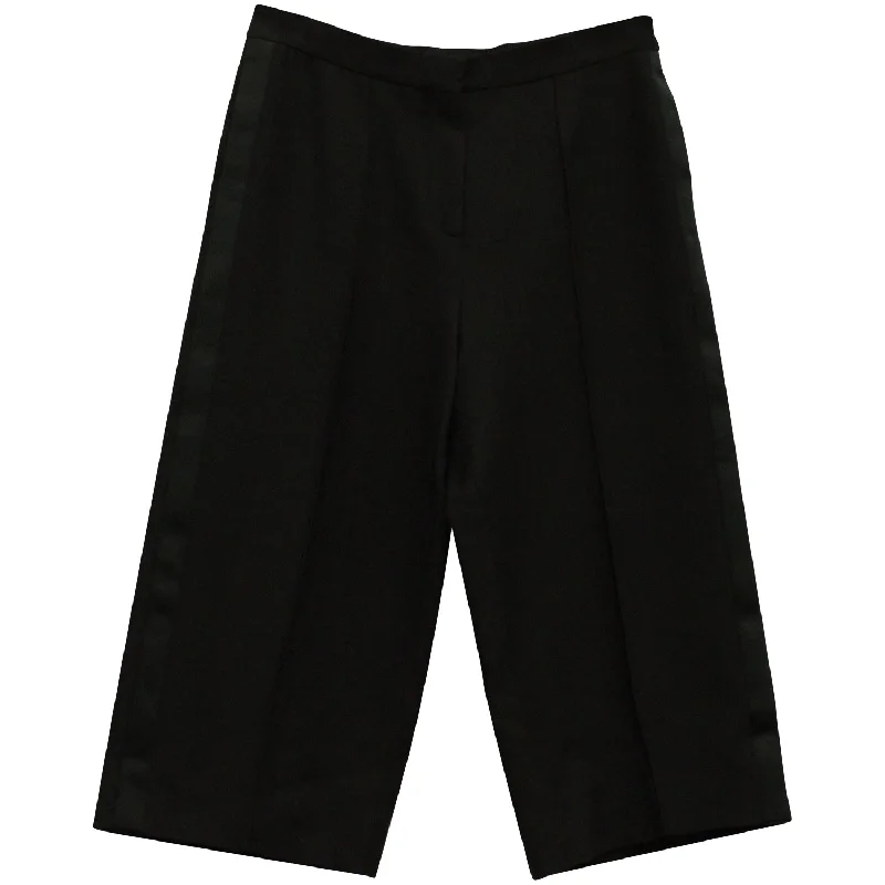 slim modern shorts -slim modern pants -Valentino Cropped Wide Leg Pants in Black Wool