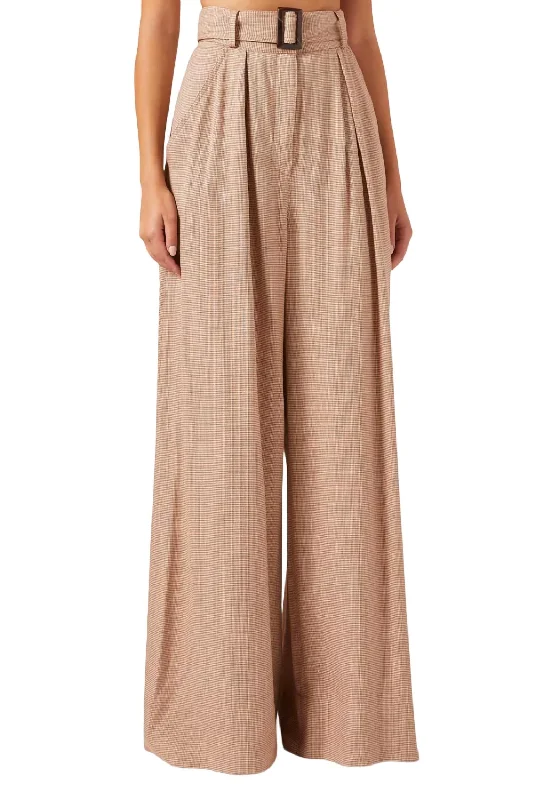 toasty winter shorts -toasty winter pants -Wide Leg Pleated Pants In Rust Houndstooth