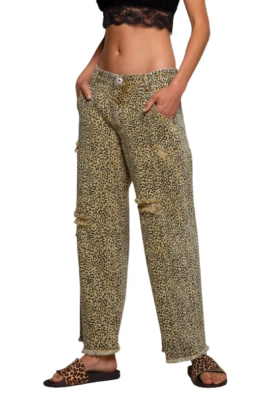 luxe twill shorts -luxe wool pants -Wide Straight Leg Leopard Print Crop Vintage Denim In Mustard