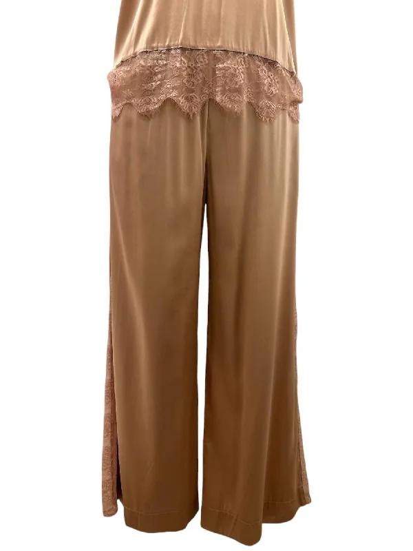 cropped casual shorts -cropped casual pants -Women's Brya Silk & Lace Trousers In Malt